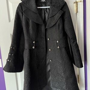 Hearts & Roses Black Gothic Victorian Steampunk Brocade Corset Back Coat Size 10